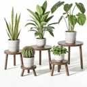 Delma Wood Plant Stands Indoor, 5-Pack Single Plant Stand for 6-12 Inch Pots, Mid-Century Modern Plant Stool, Tall Plant Stand for Large Plants for Living Room, Balcony, Office (Dark Brown, 5-Pack)