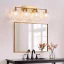 Vintage Bathroom Vanity Light Fixtures, Gold 4-Light Vanity Light, Antique Bathroom Lighting Fixtures Over Mirror with Crystal Glass Shade, Vanity Lights for Bedroom Living Room Hallway