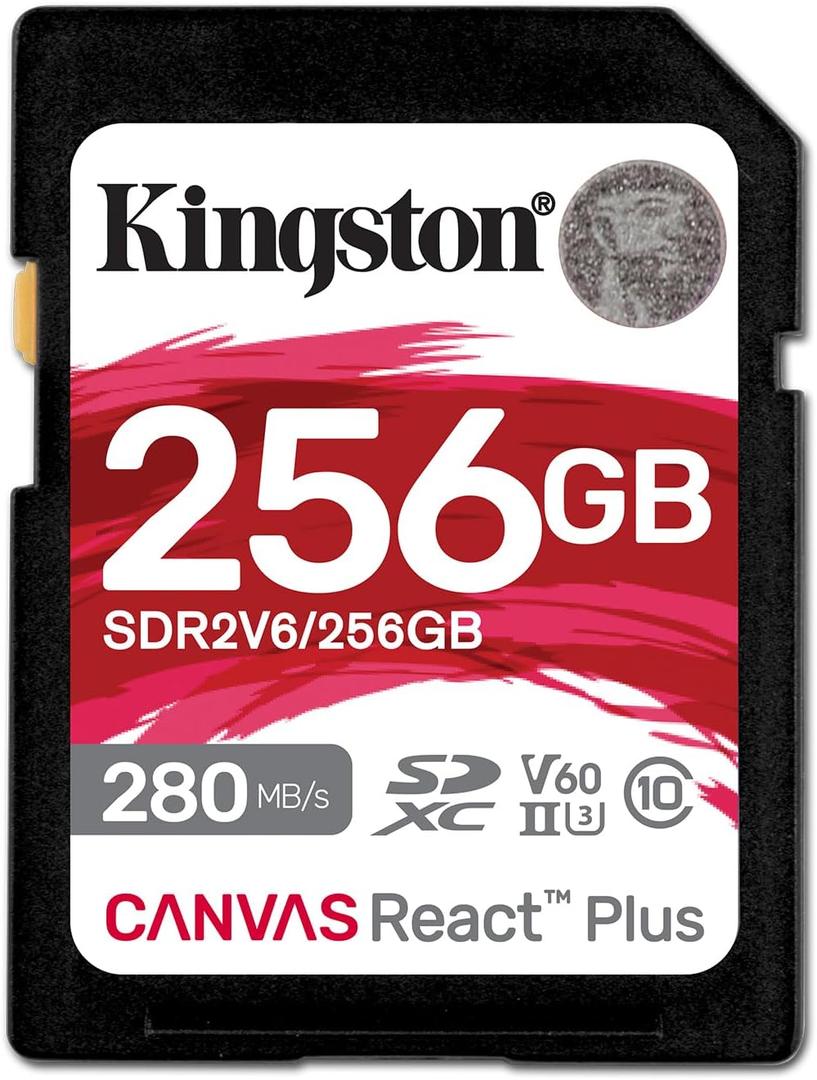 Kingston 256GB Canvas React Plus SD Card | Up to 280MB/s | High Performance Photography | Class 10 UHS-II U3 V60 | SDR2V6/256GB (Black)