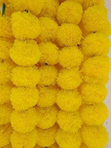 5Pc Marigold Garlands 4.5Ft Artificial Marigold Flower Strands Diwali Decoration Pooja Wedding Home & Indian Festival Dcor Vibrant Floral Faux for Da de Muertos & Day of Dead (Lemmon Yellow)