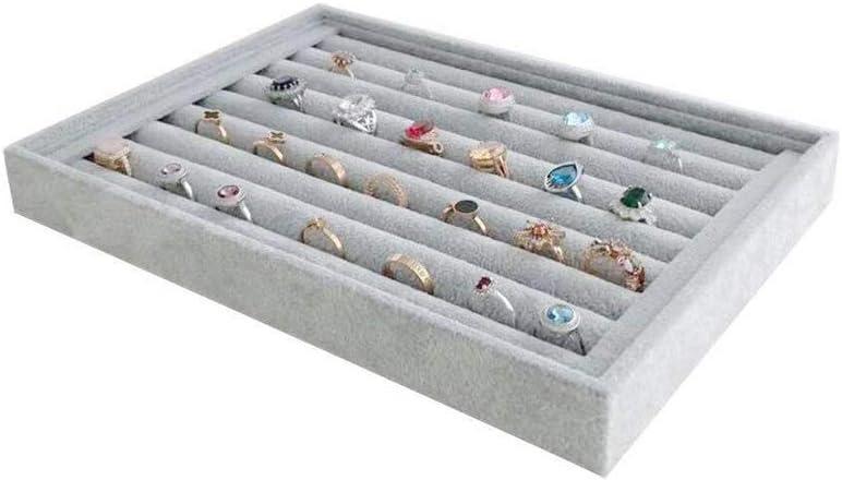 Extra Soft Premium Quality Gray Plush Velvet Jewelry Rings Collection Tray Organizer Stackable Storage Home Organization Store Showtray Drawer Insert Divider