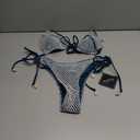 ZAFUL Women Triangle String Two Piece Bikini Fishnet Mesh Tie Shell Decor Tanga 2 Piece Swimsuit, Smal