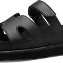 Women's Thick Platform Slide Sandals anti-slip Sole Open Toe Strap Summer Flats Shoes (Black)