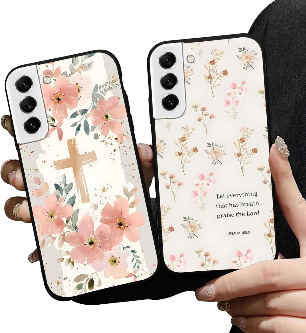 2 Pack Jesus Bible Verse Phone Cases for Samsung Galaxy S21 FE 5G Case Floral Christian Cross Soft Shockproof Protective for Women Man Phone Cover Funda for Samsung S21 FE 6.4 Inch