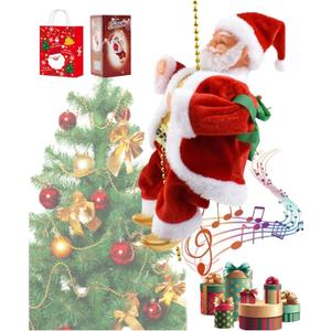 Electric Santa Climbing Rope Decoration, Climbing Santa with Music, Battery Operated Climbing Santas Claus, Funny Musical Christmas Tree Ornament, Holiday Decoration Gift (1 pc)