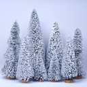 AerWo 8Pcs Mini Christmas Trees Flocked Bottle Brush Christmas Trees 4''-10'' with Wooden Bases, Small Xmas Tree for Tabletop Xmas Decor Village Crafts Winter Holiday Table Decorations