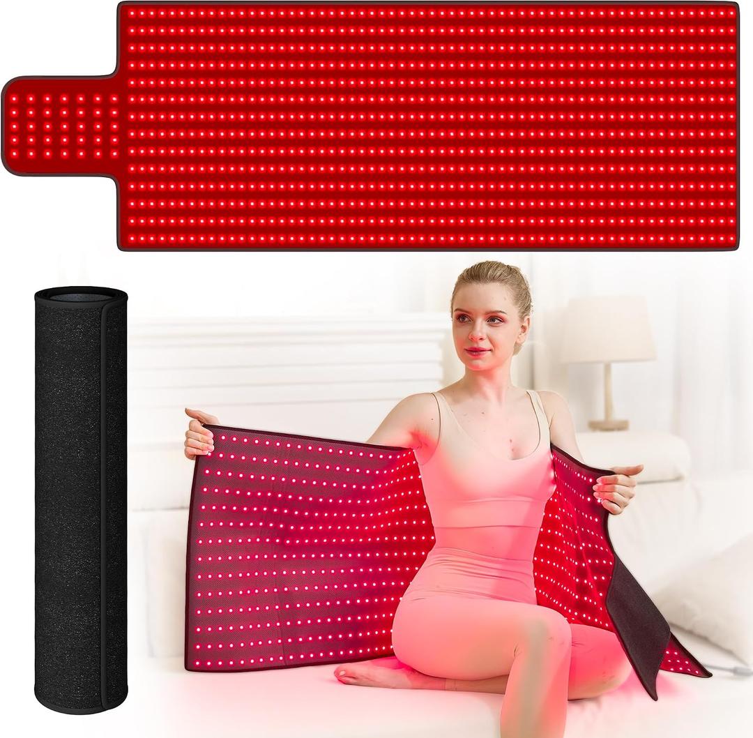 Extra Large Red Light Therapy Mat, High-Density LEDs Full Body Red Light Therapy, 660nm & 850nm Dual Wavelengths, Foldable Red Light Therapy Blanket with Timer, 65" x 20"