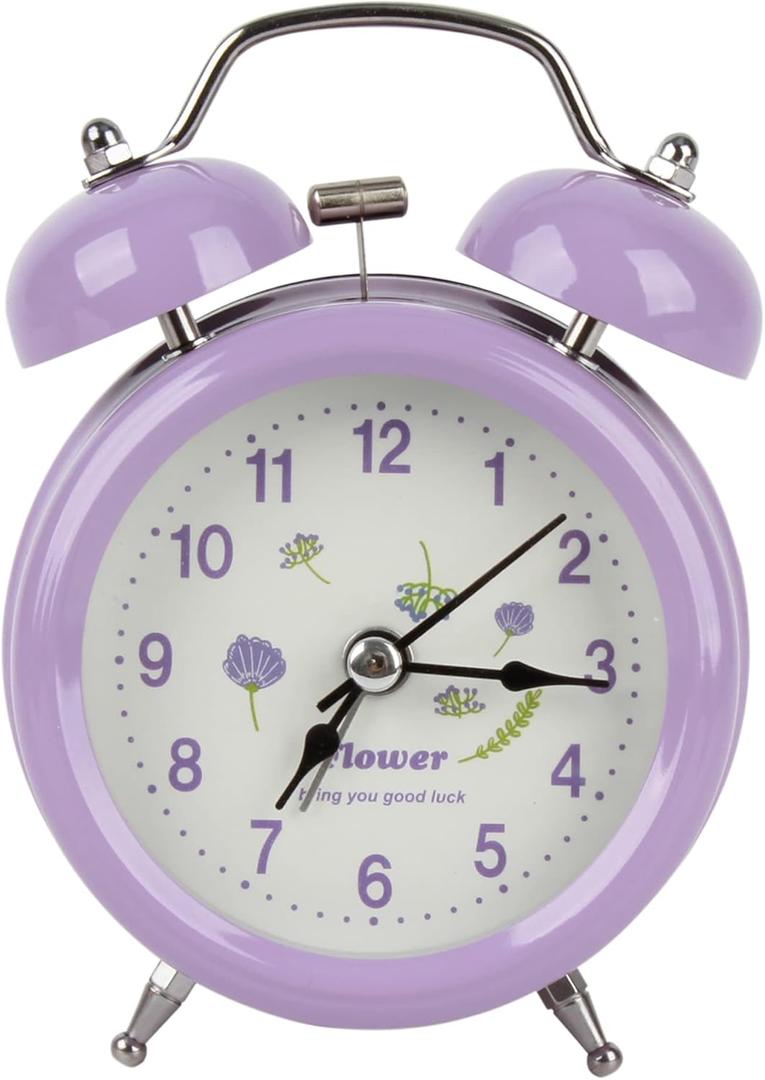 Mily Alarm Clock for Kids Vintage Twin Bell Alarm Clocks Cute Cartoon Panda Silent Children Bedroom Desk Clock (Purple)