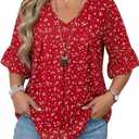 Amrto Plus Size Tops for Women Chiffon Ruffle 3/4 Sleeve Tunic Chiffon Blouses V Neck Casual Shirts XL-5XL (XX-Large, 1 Spotted Red)