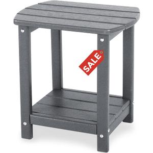 Adirondack Square Outdoor Side Table,2-Tier Storage Patio Side Table, HDPE End Tables for Backyard Pool Porch Garden Lawn, a:Oval 2-Tier