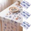 Mindsoft 3 Pcs Coastal Table Runner 10ft Blue Bow Beach Ocean Nautical Embroidery Tulle Lace Table Runner Last Toast on the Coast Decor for Wedding Bridal Baby Shower Holiday Dining DIY, 10 ft x 29 in