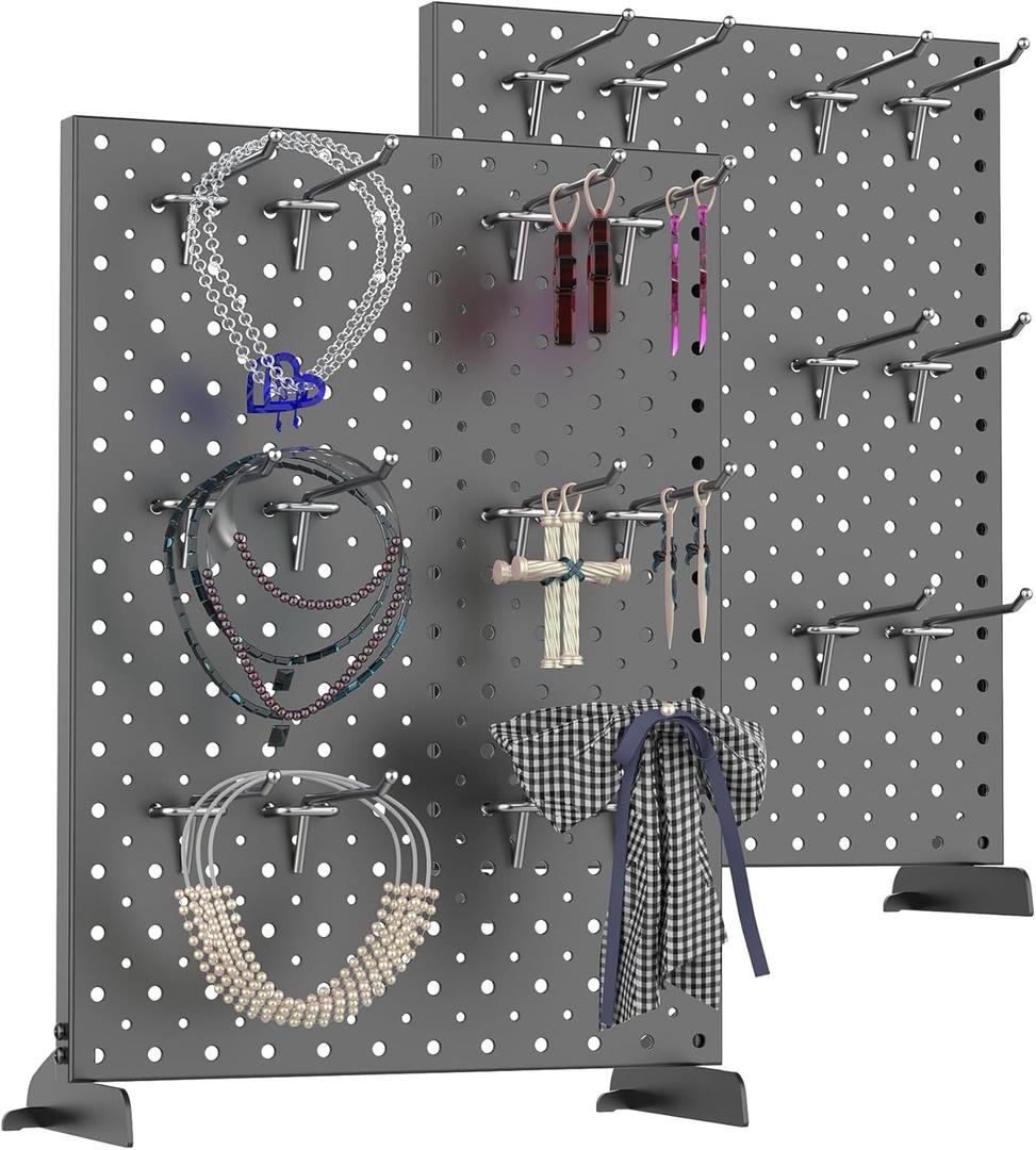 TORACK Pegboard Display Stand for Craft Shows & Fairs, 12 x 16 in Metal Tabletop Pegboard Display with Hooks for Christmas Fair Event(Black, Pack of 2)