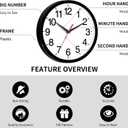 Rohioue Wall Clock Modern 8 Inch Battery Operated Silent Non Ticking Small Analog Clock for Living Room Office Home Bedroom Kitchen Bathroom(Black)