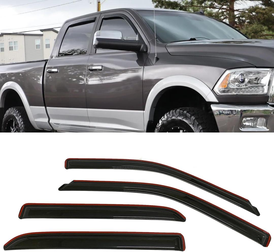 in-Channel Style Smoke Window Sun Rain Visor Vent Guard Deflector Shade Compatible with Dodge Ram 1500 2500 Crew Cab 2010-2018