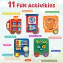 Train Activity Wall Busy Board Panels, 11-in-1 Wooden Sensory Wall Panel, 57 inches