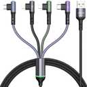 wiredge Multi Charging Cable 2Pack 4FT 4 in 1 Right Angle Nylon Braided Multi USB Charger Cable Multiple Fast Charging Cord Adapter Type C Micro USB Port Connectors for Cell Phones Tablets and More