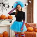 4PCS Blue Tulle Tutus Costume Set Mesh Tutus Skirt Puffy Headband Bow Socks Arm Gloves for Women World Book Day Halloween Cosplay Party Dress-Up Festival Costume Accessories Outfit
