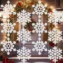18 Pcs Large Winter Snowflake Ornaments 8" White Hanging Snowflakes Decorations Plastic Winter Tree Decorations for Holiday Crafts Indoor Outdoor Tree Porch Ceiling Party Decor