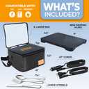 FORABEST Heated Lunch Box  80W Electric Lunch Box for Adults, 12V/24V Car & Truck + 110V/220V for Office & Travel  Cooks or Warms Meals, Full Utensils & Premium Carry Bag (Black)