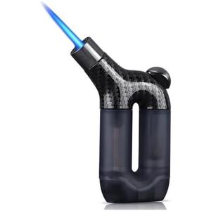 Large Capacity Visible Gas Canister Torch Lighter, Metal Windproof Single Jet Flame, Refillable Butane, Adjustable Flame, Camping, Backcountry(Black)
