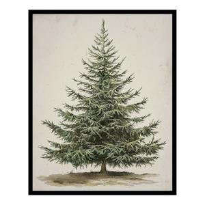 Generic Vintage Christmas Tree Print, Rustic Winter Tree Art, 11x14 inch + Black Framed
