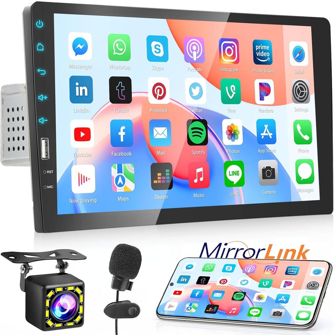 9 Inch Car Radio Single Din Car Stereo 1080P Touch Screen with Backup Camera Mic Bluetooth Hands-Free Call FM Car Audio Multimedia Car Audio Support Mirror Link SWC USB EQ