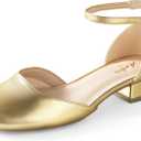 Ankis Closed Toe Heels for Women, Black Nude White Gold Silver 1 Inch Women's Flats Low Block Heel Women Dress Shoes Womens Pumps Work Shoes with Ankle Strap for Spring Fall, Size 9