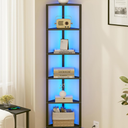 TUTOTAK Corner Shelf with LED Light, 6-Tier Corner Bookshelf for Small Space, Narrow Display Corner Shelf Stand with Storage Rack, for Living Room, Bedroom, Black 