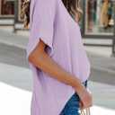 Dokotoo Casual Womens Short Sleeve V Neck Shirts Oversized Solid Blouses Tops (Purple, S)