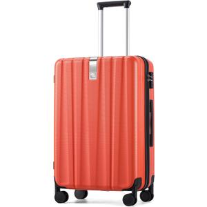 Hanke 24 Inch Luggage Suitcases With Spinner Wheels Lightweight PC Hard Shell Rolling Suitcase With Travel Lock, Checked-Medium 24-Inch (Orange）