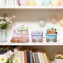 Hodao Easter Bunny Train Figurine, Woven Look Spring Table Decor with Eggs and Carrots, Bamboo-Style Easter Decoration for Home, Mantel, Shelf & Farmhouse Spring Display (Multicolor-3)