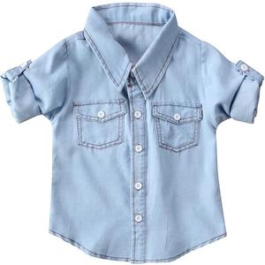 Fashion Kids Toddler Baby Boy Girl Adjustable Sleeve Button Down Denim Shirt Tops Blouse 120