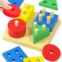 Montessori Toys for 1 2 3 Year Old Boys Girls Toddlers, Wooden Sensory Toys for Ages 2-4 0-2, 1 2 Year Old Boy Girl Birthday Gifts, Educational Toddler Learning Puzzles Toys - Square
