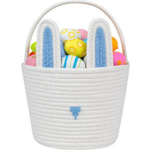 CubesLand Easter Baskets for Kids - Empty Bunny Basket with Handle, Soft & Sturdy Easter Egg Hunt Basket Bag (9.8x7.8x7.8 Inch) - Perfect Easter Gifts for Girls, Boys & Toddlers