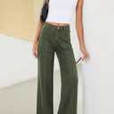 Sidefeel Women's Jeans Wide Leg High Waisted Stretchy Straight Leg Denim Pants Baggy Jeans Green Size 14