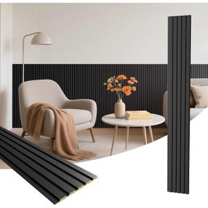Wainscoting Panels, 8-Pack 48 x 6 Inch 3D Slat Wall-Accents-Panels for Interior Wall Decor, Living Room, Bedroom, Black