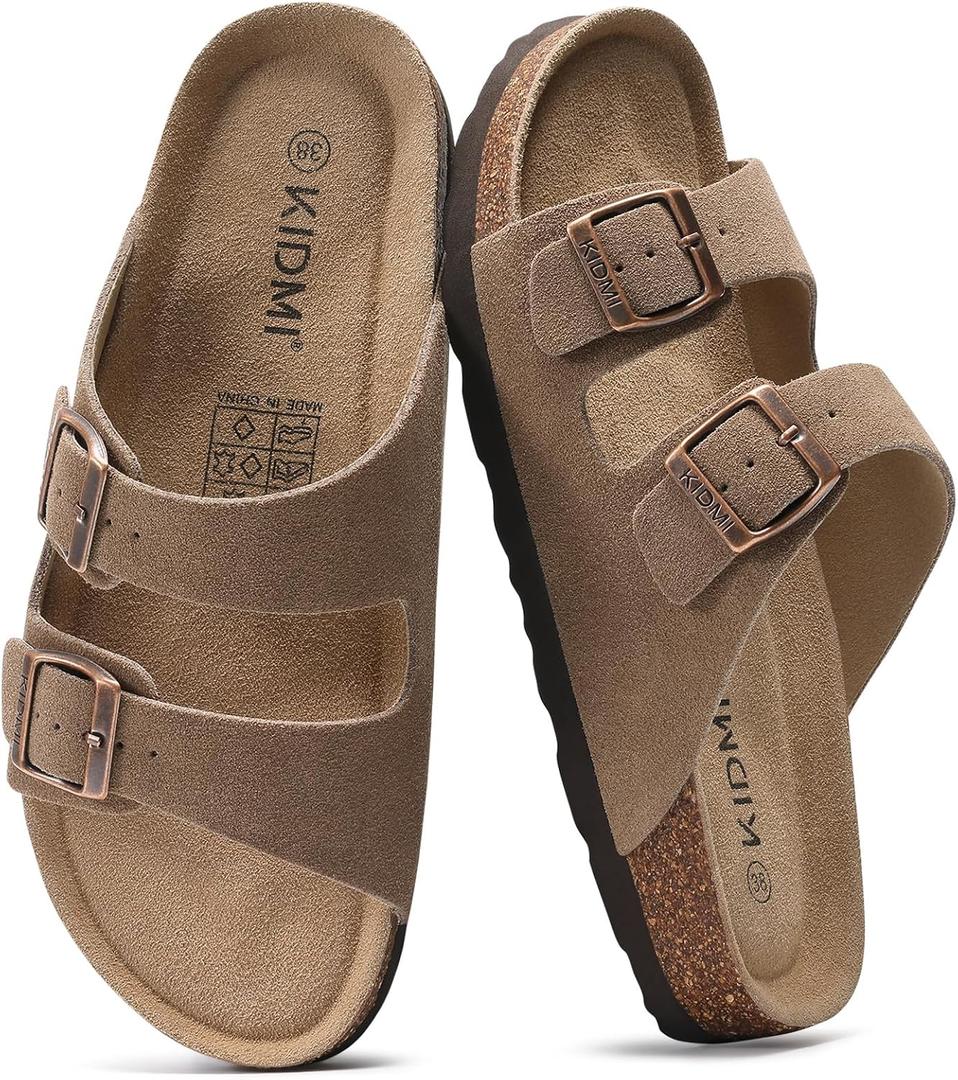 KIDMI Unisex Summer Sandals Arch Support Cork Footbed Slide Sandals with Double Adjustable Buckle for Women Men 42