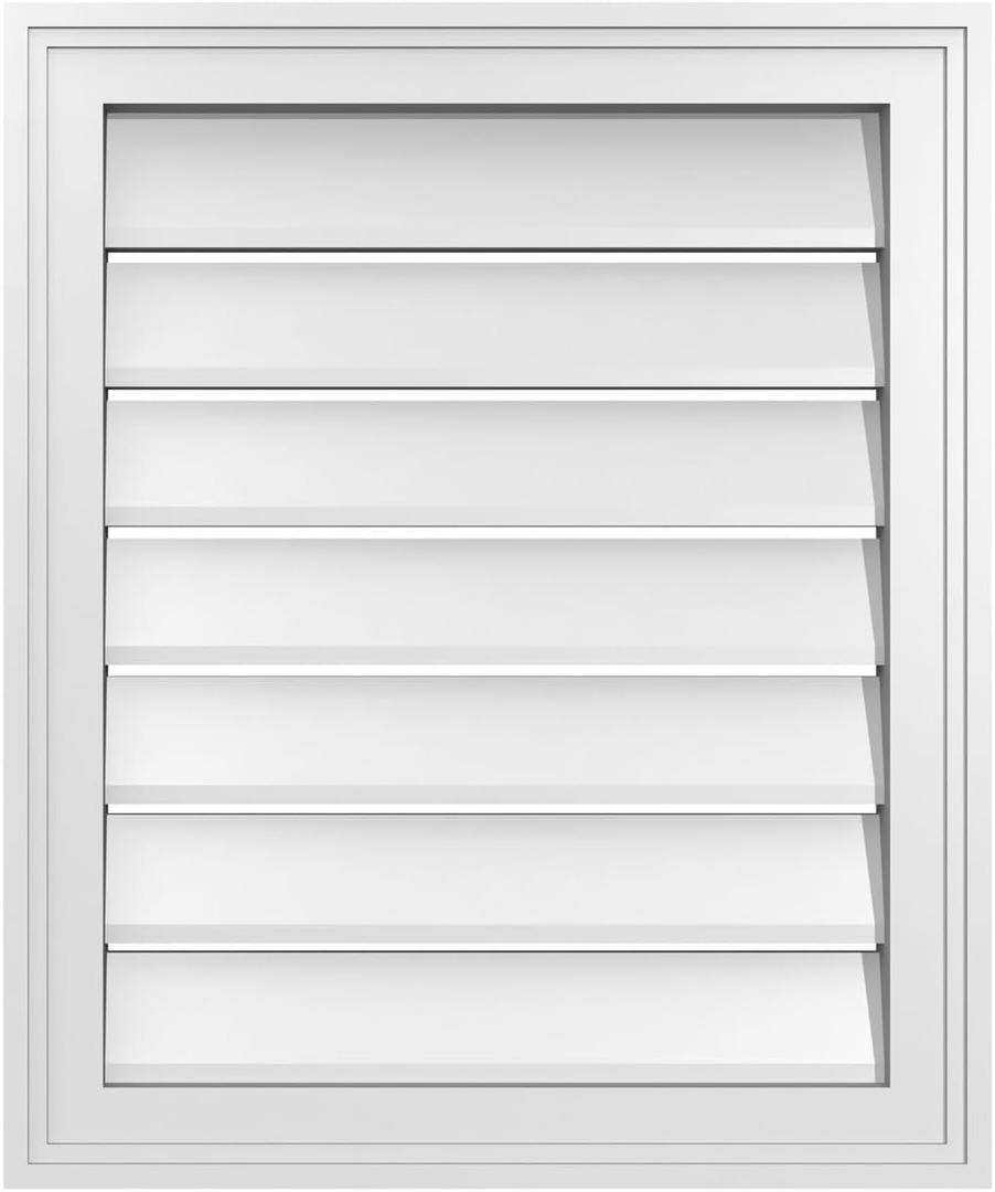 20"W x 24"H Rectangle Surface Mount PVC Gable Vent: Functional, w/ 1-1/2" x 2" Brickmould Frame, 20-in. W x 24-in. H