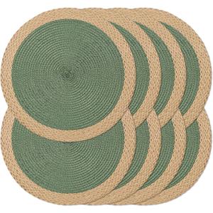 Noctiflorous Braided Round Placemats Set of 8, 15 Inch Woven Table Mats, Non-Slip Washable Wide Edge Place Mats for Kitchen Dining Table Decor (Green, 8)