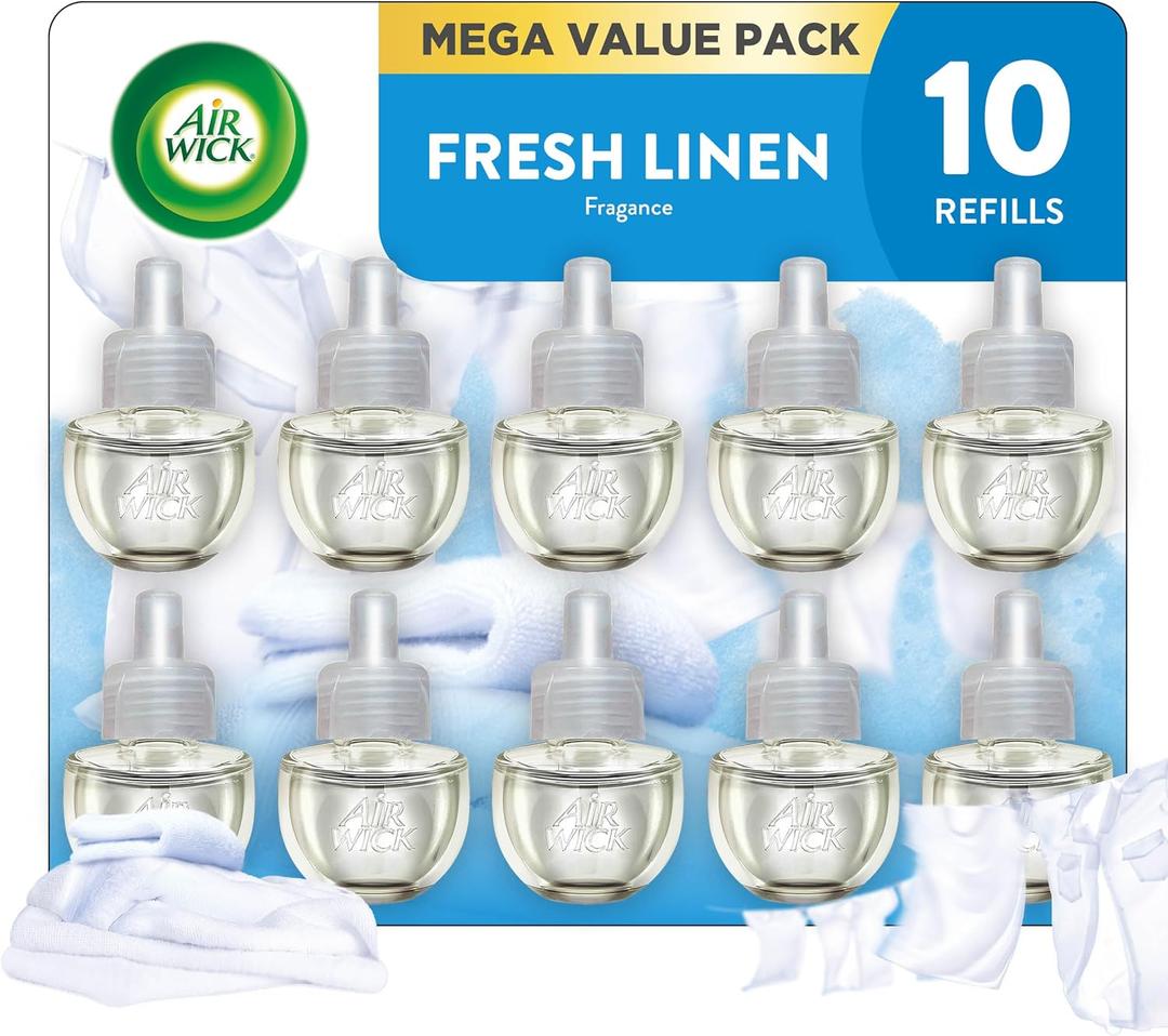 Air Wick Plug in Scented Oil Refill, 10ct, Fresh Linen, Air Freshener, Essential Oils, Eco Friendly Pack