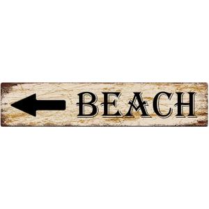 Metal Tin Sign Beach with Left Arrow Retro Aluminum Metal Sign for Street Home Office Garden Decor 416 Inches
