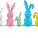 Joliyoou Easter Yard Signs, Set of 5 Metal Easter Bunny Stakes, Assorted Colorful Standing Rabbits Stake for Front Door Spring Lawn Garden Holiday Outdoor Decorations