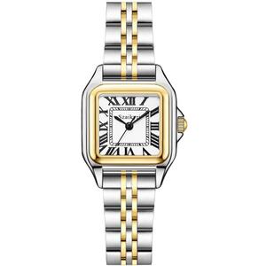 Classic Square Watches for Women with Roman Numerals Ladies Casual Dress Watch (Silver&Gold-Black)