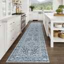 KUTA Vintage Floral Washable Runner Rug 2.6x12, Non-Slip Hallway Kitchen Rugs Blue White with Rubber Backing,Ultra Soft Printed Distressed Modern Extra Long 12ft Carpet Runners Indoor for Bedroom
