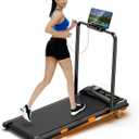 6% Incline Walking Pad with Handle Bar,Compact and Foldable Treadmill for Home and Office,2.5 HP Quiet Under Desk Treadmill with 300lbs Capacity,Big Led Display and Double Deck Cushioning (Black Orange)