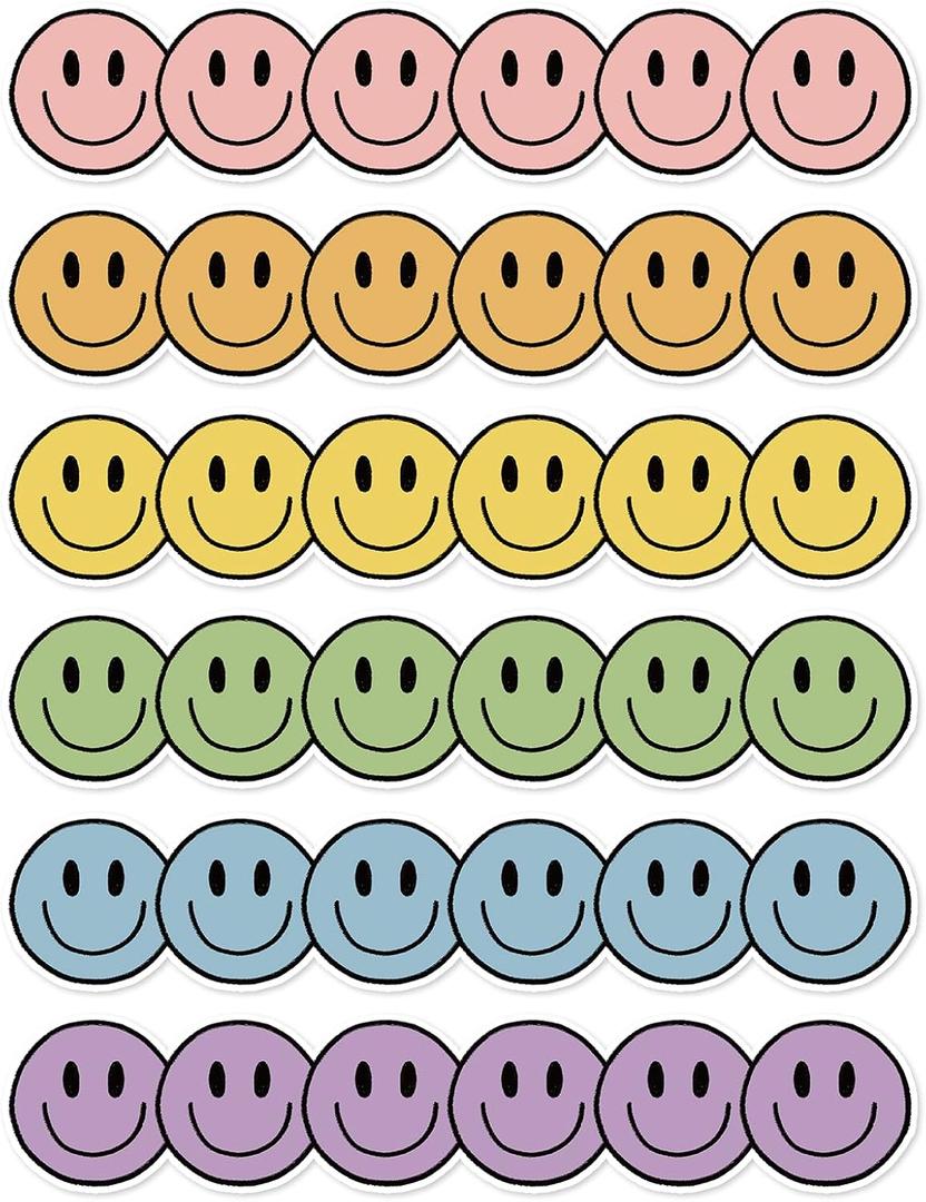 JarThenaAMCS 69 Ft Boho Happy Face Bulletin Board Borders Colorful Smile Face Adhesive Trim Border for Back to School Classroom Office Decoration