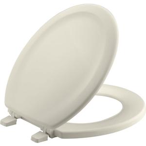 KOHLER 4648-47 Stonewood Round Toilet Seat, Wood Seat for Standard Round Toilets, Lid with Color-Matched Plastic Hinges, Almond