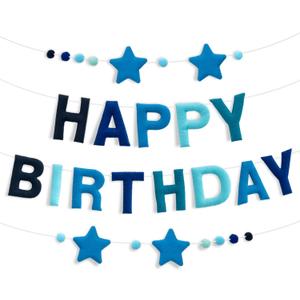 HOUSE OF PARTY Felt Happy Birthday Banner | Blue Happy Birthday Sign for Birthday Decor, Backdrop | Felt Garland for Birthday Party Decoration (Gradient Blue)