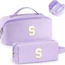 YOOLIFE 10 11 12 13 14 Year Old Girl Birthday Gift - Initial Letter Makeup Bag Cosmetic Bags for Women Girls Teens Daughter Sister Girlfriend, Preppy Trendy Stuff for Teen Girl Gifts Purple Letter S