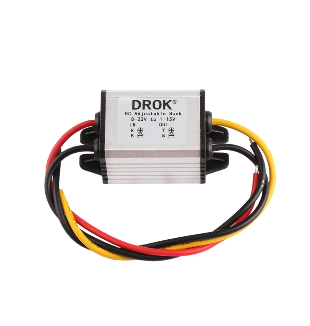 DROK Waterproof DC Buck Converter Voltage Regulator 8-22V to 3-15V 5V 12V 3A Adjustable Output Power Supply Transformer Step-Down Volt Module Board for Car Auto Vehicle Motor Regulated SR